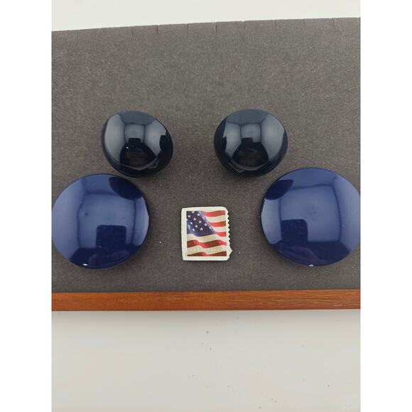 Set Of Navy Blue Round Clip On Earrings Chunky Bold Mod Style Gaudy Vintage - Picture 3 of 4